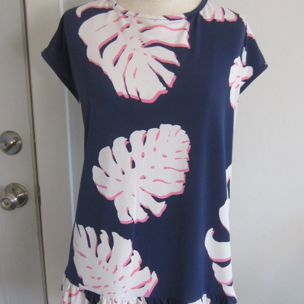 Tori Richard Palm Print Tunic Top Sz L-Made in Hawaii-Tropical Print Tunic Sz L